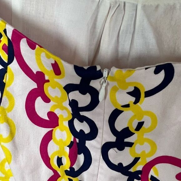 Britt Ryan Strapless Mini Dress Chain Print Preppy White Pink Navy Yellow 2 - Picture 7 of 12